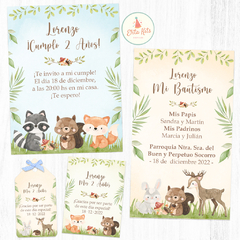 Kit Imprimible Animalitos del bosque varón invitacion digital whatsapp