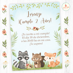 Kit Imprimible Animalitos del bosque varón invitaciones tarjetas de recuerdo