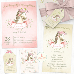 Kit imprimible Caballos Flores Nenas + Banner Circular Fondo Mesa Dulce Candybar - comprar online