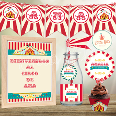 Kit Imprimible Circo Vintage decoración cumpleaños