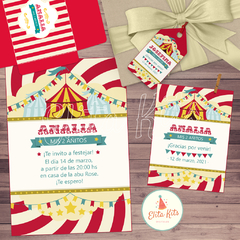 Kit Imprimible Circo Vintage tarjetas invitación digital whatsapp