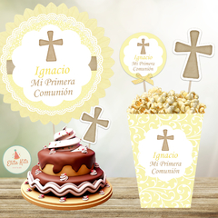 Kit Imprimible Comunión Confirmación Amarillo Decoración Torta