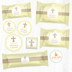 Kit Imprimible Comunión Confirmación Amarillo Decoración Golosinas Candybar