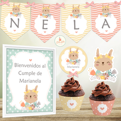 Kit Imprimible Conejita Flores decoracion cumpleaños nena