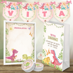 Kit imprimible Dinosaurios Nenas + Banner Circular Fondo Mesa Dulce Candybar - comprar online