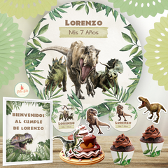 Kit imprimible Dinosaurios Jurasicos + Banner Circular Fondo Mesa Dulce Candybar