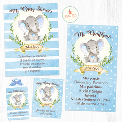 Kit Imprimible Elefante Acuarelas + Banner Circular Fondo Mesa Dulce Candybar