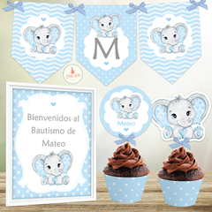 Kit Imprimible Elefante Bebe Bautismo Baby Shower