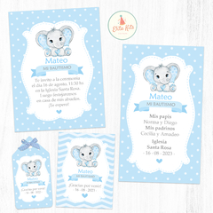 Kit Imprimible Elefante Bebe Bautismo Baby Shower Varón