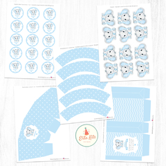 Kit Imprimible Elefante Bebe + Banner Circular Fondo Mesa Dulce