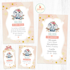 Kit imprimible elefantita flores tarjetas invitaciones baby shower