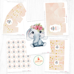 Kit imprimible Elefantita Flores + banner circular fondo mesa dulce - Kits Imprimibles - Elita Kits Digitales