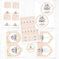 Kit imprimible Elefantita Flores + banner circular fondo mesa dulce - tienda online