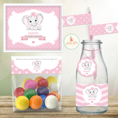 Kit imprimible elefantita bebe rosa decoracion mesa dulce