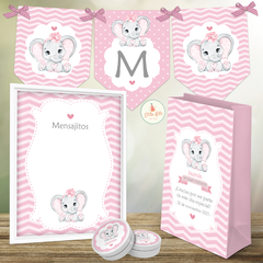 Kit imprimible elefantita bebe rosa decoracion souvenirs