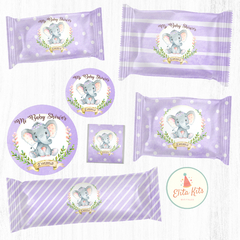 Kit imprimible elefante elefantita bebe decoración golosinas candybar