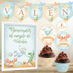 Kit imprimible Fondo del Mar Nene + Banner Circular Fondo Mesa dulce Candybar - comprar online