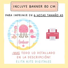 Kit imprimible fondo del mar nena + banner circular - comprar online