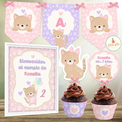 Kit imprimible gatita nena rosa