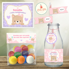 Kit imprimible Gatita + Banner Circular Fondo Mesa Dulce - Kits Imprimibles - Elita Kits Digitales