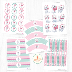 Kit Imprimible Gatita Marie + Banner Circular Fondo Mesa Dulce en internet