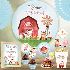 Kit Imprimible Granja Nene + Banner Circular Fondo Mesa Dulce Candybar