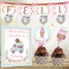 Kit imprimible Helados Heladitos decoración cumpleaños