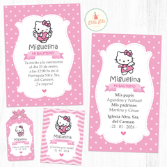 Kit Imprimible Hello Kitty Angel Bautismo Nena estampitas de recuerdo