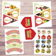 Kit imprimible La Granja de Zenón + Banner Circular Fondo Mesa Dulce