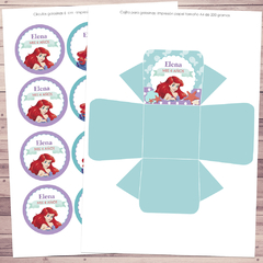 Kit imprimible La Sirenita Ariel + Banner Circular Fondo Mesa Dulce Candybar - Kits Imprimibles - Elita Kits Digitales