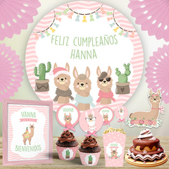 Kit Imprimible Llamas Alpacas Cactus + Banner Fondo Mesa Dulce