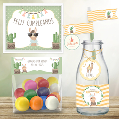 Kit Imprimible Llamas Alpacas Cactus Varón + Banner Circular Fondo Mesa Dulce Candybar - Kits Imprimibles - Elita Kits Digitales