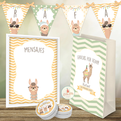 Kit Imprimible Llamas Alpacas Cactus Varón + Banner Circular Fondo Mesa Dulce Candybar - comprar online