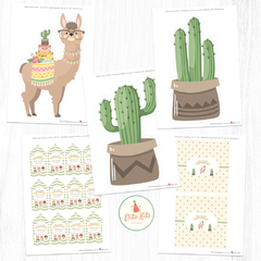 Kit Imprimible Llamas Alpacas Cactus Varón + Banner Circular Fondo Mesa Dulce Candybar - tienda online