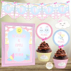 Kit imprimible Lluvia de Amor + Banner Circular Fondo Mesa Dulce Candybar - tienda online