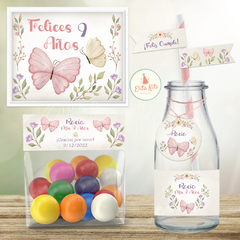 Kit imprimible Mariposas y Flores + Banner Circular Fondo Mesa Dulce Candybar - tienda online
