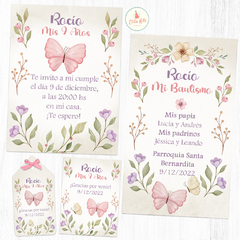 Kit imprimible Mariposas y Flores + Banner Circular Fondo Mesa Dulce Candybar - comprar online