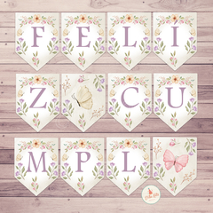 Kit imprimible Mariposas y Flores + Banner Circular Fondo Mesa Dulce Candybar en internet