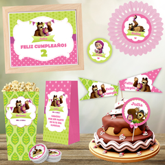 Kit imprimible Masha y El Oso 2 + Banner Circular Fondo Mesa Dulce Candybar en internet