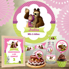 Kit imprimible Masha y El Oso + Banner Fondo Mesa Dulce