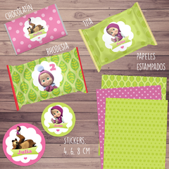 Kit imprimible Masha y El Oso 2 + Banner Circular Fondo Mesa Dulce Candybar