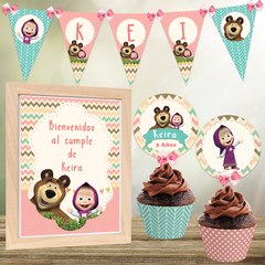 Kit imprimible Masha y El Oso decoracion candybar