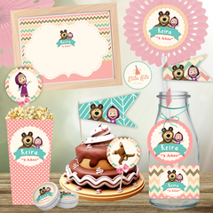 Kit imprimible Masha y El Oso decoracion candybar