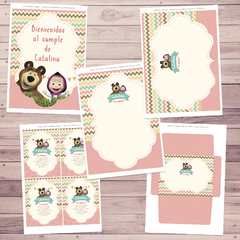 Kit imprimible Masha y El Oso decoracion candybar