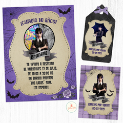 Kit Imprimible Merlina Addams invitacion digital whatsapp
