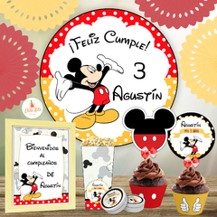 Kit imprimible Mickey Mouse banner circular fondo mesa dulce