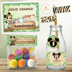 Kit imprimible Mickey Safari + Banner Circular Fondo Mesa Dulce Candybar - Kits Imprimibles - Elita Kits Digitales