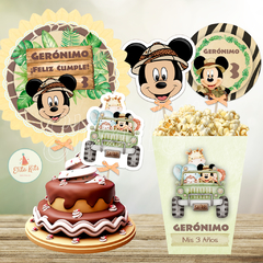 Kit imprimible Mickey Safari + Banner Circular Fondo Mesa Dulce Candybar - tienda online