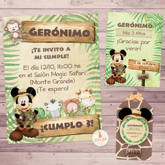 Kit imprimible Mickey Safari + Banner Circular Fondo Mesa Dulce Candybar