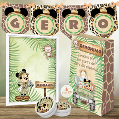 Kit imprimible Mickey Safari + Banner Circular Fondo Mesa Dulce Candybar - comprar online